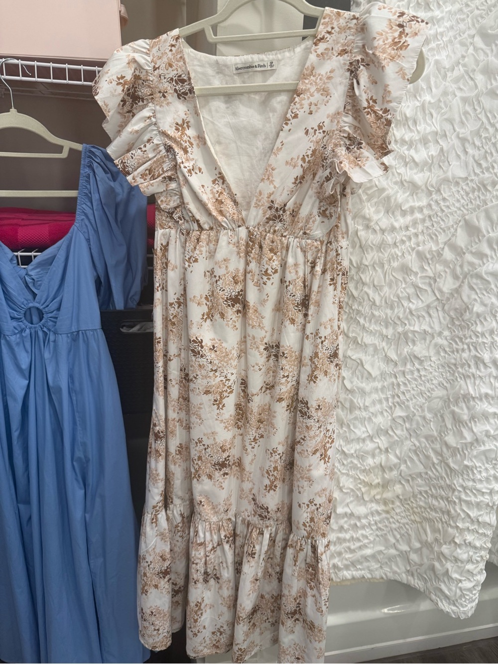 Abercrombie & Fitch White Dress with Brown Floral Print